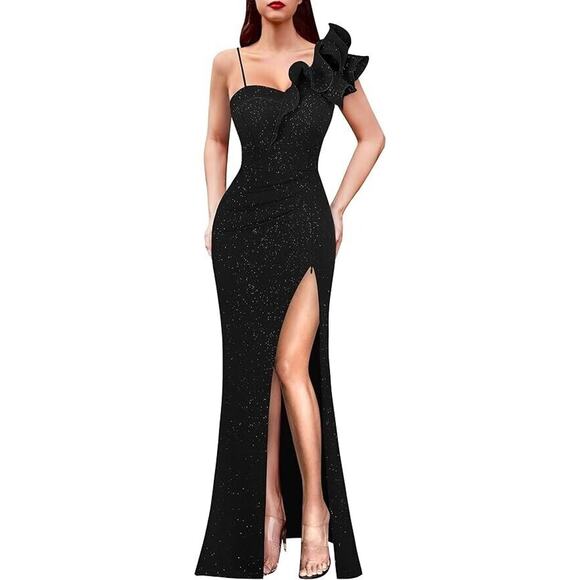 VFSHOW 3XL W Ruffle One Shoulder Strap Ruched Formal Maxi Dress Long Gown - NWT - Picture 1 of 10